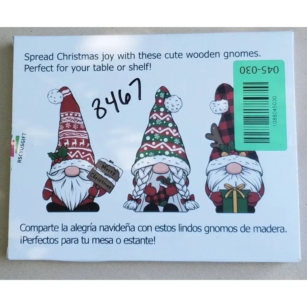 Christmas Gnome Set of 3 Wood Table Shelf Decor Holiday Decoration